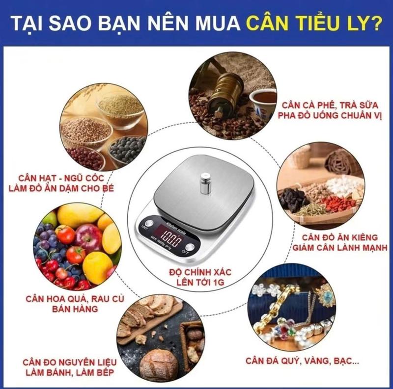Product Introduction of Cân Tiểu Li, Cân Điện Tử Nhà Bếp Mini Đinh Lượng 1g-10kg , Có Độ Chính Xác Cao, Có Tính Năng Trừ Bì , Tặng Kèm 2 Cục Pin 10