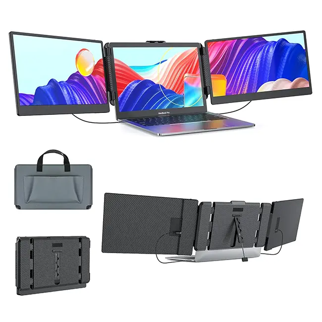 Laptop Screen Extender, 14" Portable Triple Monitor for Laptop with Full HD IPS Display, Laptop Extended Monitor Compatible with Mac, Windows, Chrome, Fits 13-17 Inch Laptops