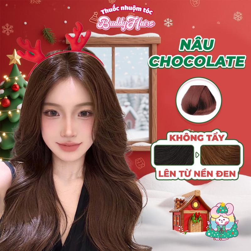 Thuốc nhuộm tóc NÂU CHOCOLATE NÂU SOCOLA không cần dùng tẩy tóc của Buddyhairs phù hợp học sinh công sở tặng kèm găng tay mũ trùm