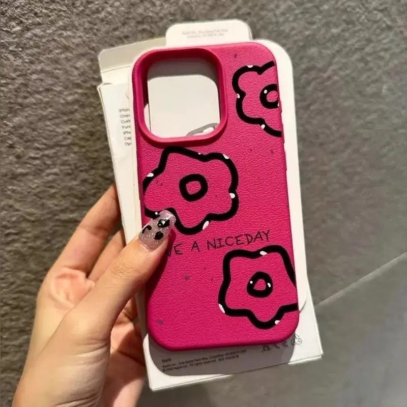 Simple Case Textured iPhone 11 case Compatible For iPhone 13 case for iPhone 15 16 Pro Max 7 7+ XR X XS Max 11 12 13 14 15 Pro Max 12 13 Pro 11 Pro Max 15 16E 17 17AIR 17 PRO MAX Good Quality Leather Flower Back Print TP19
