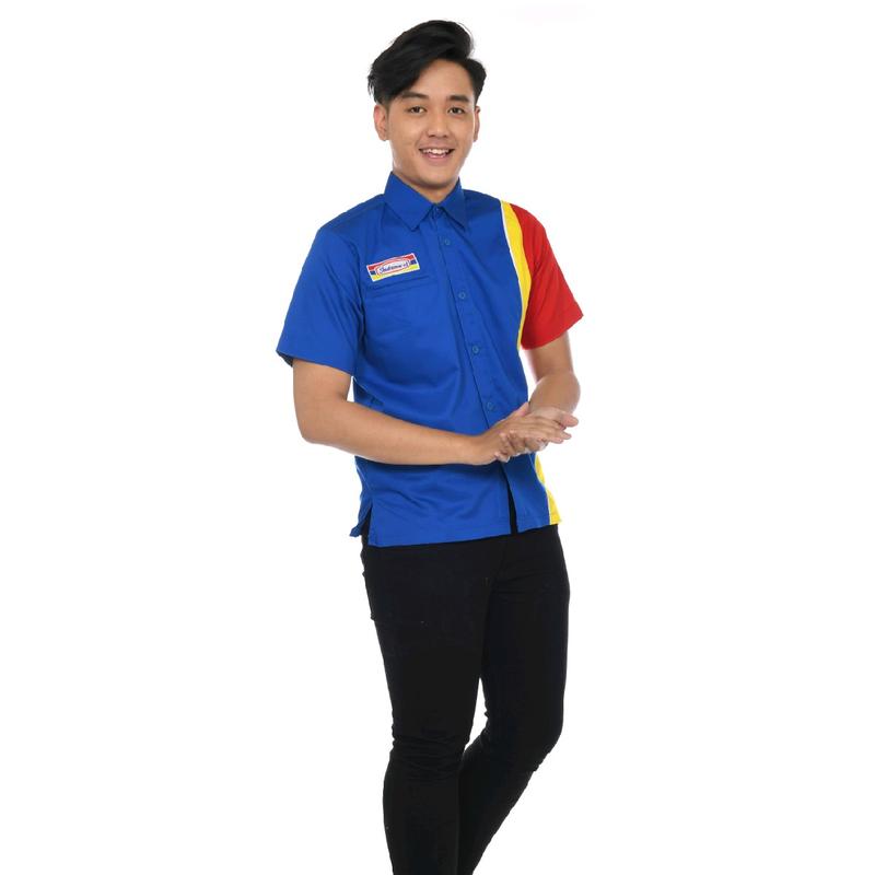 Kemeja Seragam Kerja Pria Wanita Baju Karyawan Indomaret Bordir Katun Pendek 4