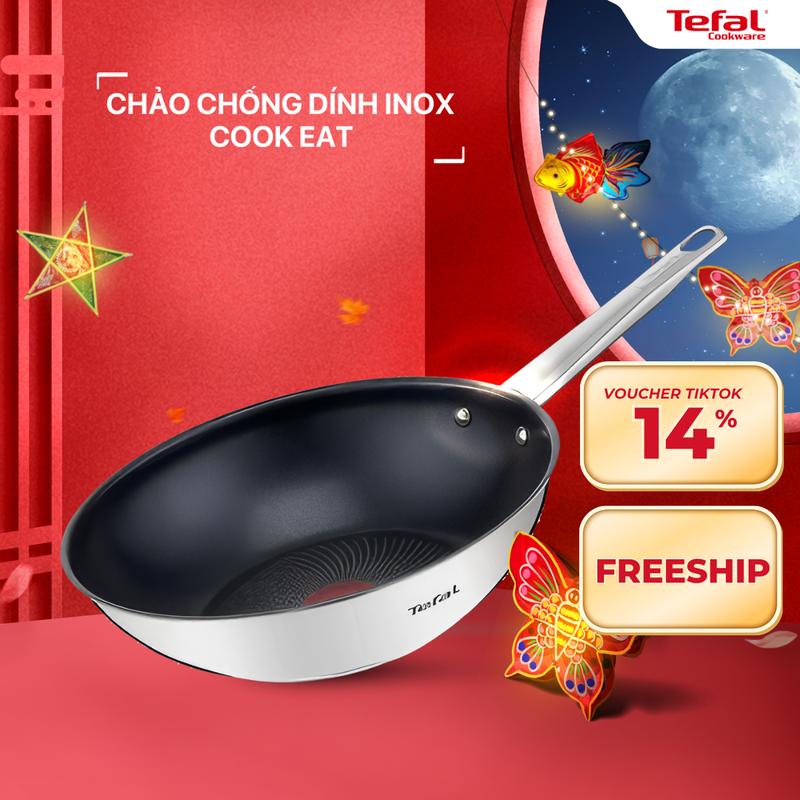 Chảo chống dính Inox cao cấp Tefal Cook Eat B9221904 28cm, phủ Titanium an toàn, chống oxi hóa, bảo hành 5 năm, dùng trên bếp từ, ga, hồng ngoại