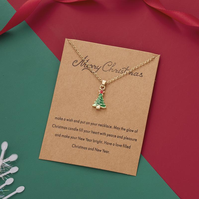 Product Introduction of Fashion Christmas Tree Christmas Snowman Christmas Wish Painting Oil Paper Card Necklace Female Accessories 22