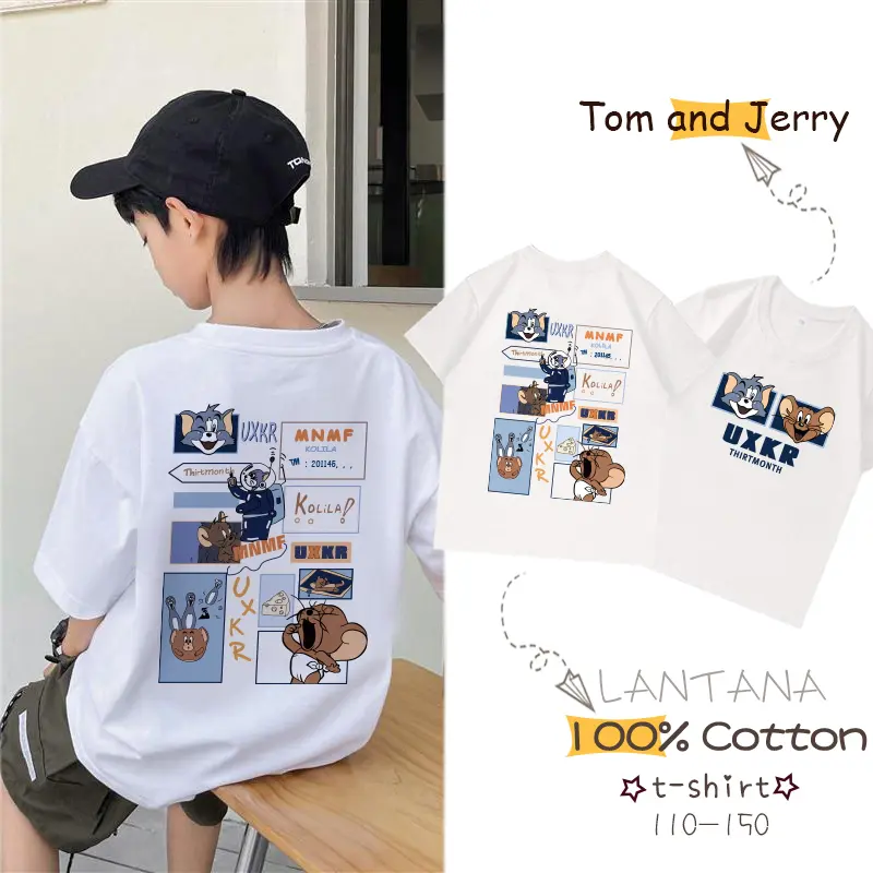 LANTANA Kaos Anak Tom and Jerry 4-12 Tahun L0021 Pola Fashion Cetak 100% Cotton Combed Menjadi Tren Besar Tahun Ini oversize T-shirt
