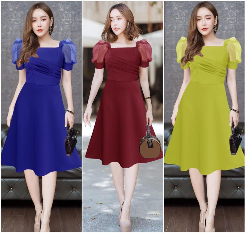 Midi Dress Pesta Lengan Pendek Kerah Sweatheart Terbaru Simple Mewah Elegan Bisa Formal Kasual 2
