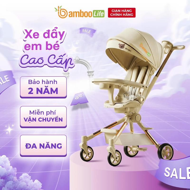 Xe đẩy 2 chiều 3 tư thế cho bé Bamboo Life cao cấp có thể gấp gọn an toàn cho…