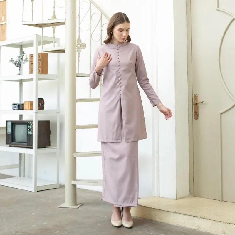 Ameera kurung melayu premium terbaru baju kurung melayu simple mewah Satin Muslim Kancing Panjang 5
