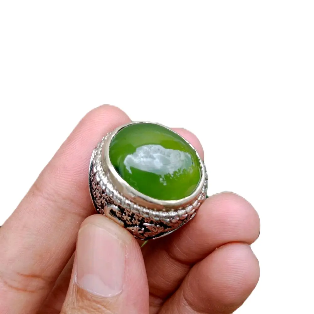 Cincin akik Serfentine hijau botol ring alpaka super