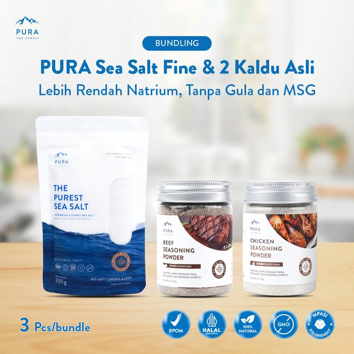 Gambar Pura Bumbu Kaldu Asli, Sea Salt - Garam Laut - Garam Organik  - No Msg - No Gula - Serbaguna - Garam Rendah Natrium - Fine (Halus), Kaldu Salmon 100gr, Kaldu Ayam 100gr dari PURA THE PUREST Kab. Sidoarjo Tokopedia