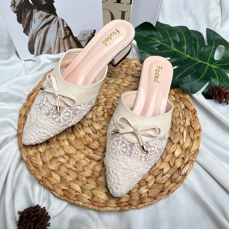 Fladeo Sendal Bustong Brukat Wanita Hak 3cm Elegan Hitam Krem Moka Salem Size 37-41 1