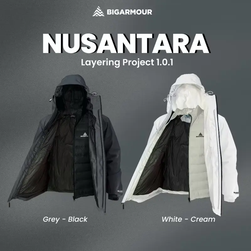 Jaket Gunung Bigarmour Nusantara - Layering System Jakcket 2 in 1, 2024 Kompatibel - Sport