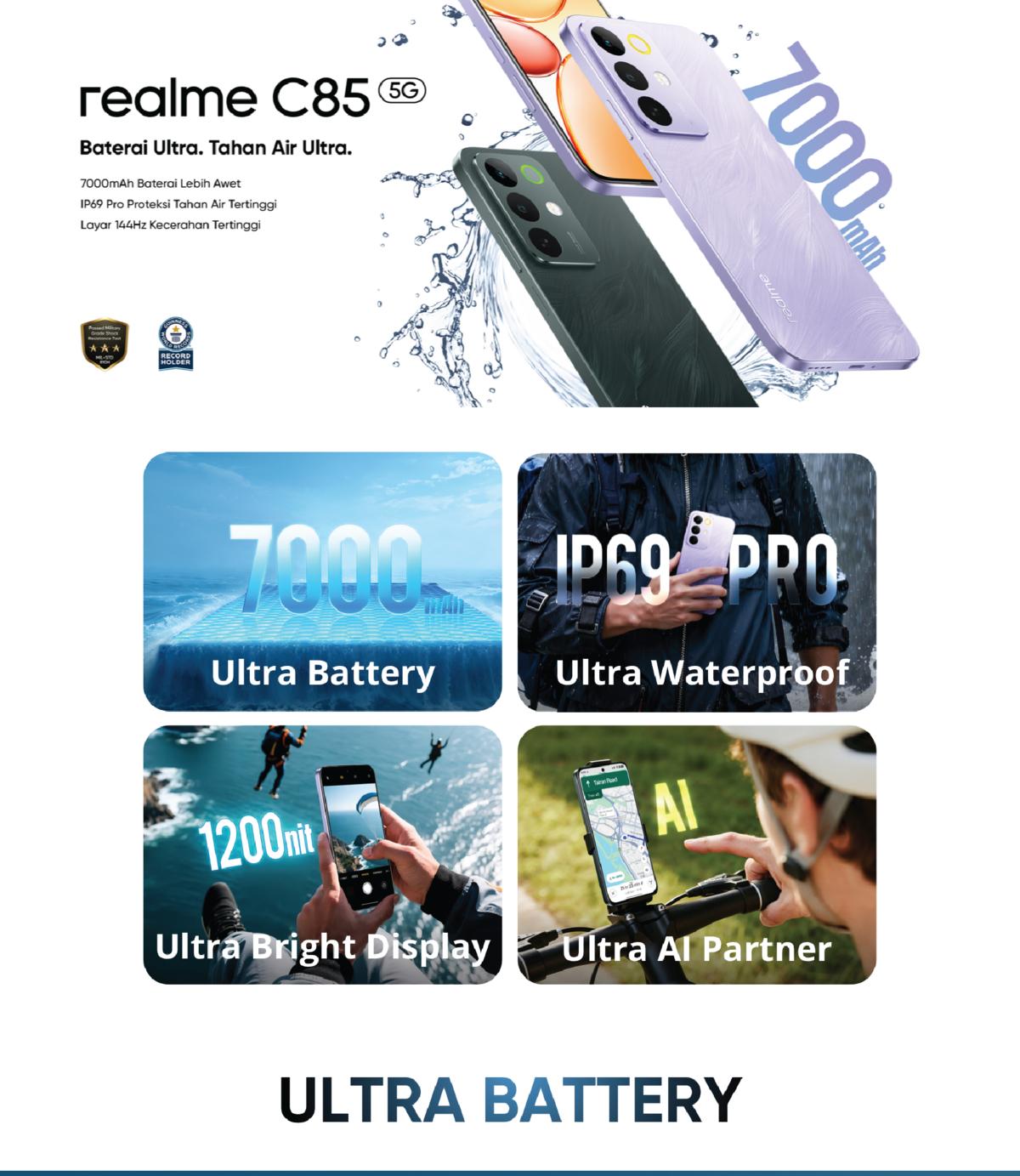 realme C85 5G 8GB+16GB* | 256GB | 7000mAh Battery | SONY 50MP AI Camera | 45W Fast Charging | IP69 Pro Proteksi Tahan Air