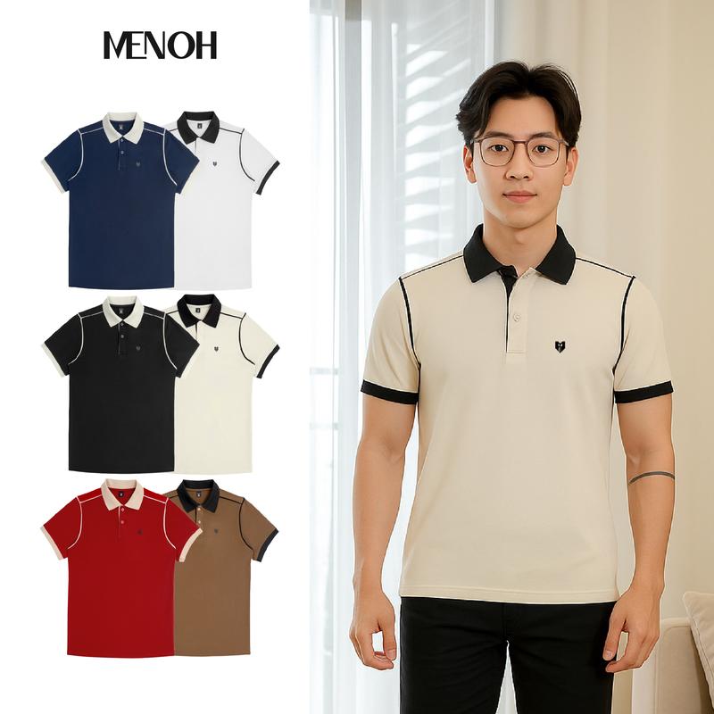 Áo polo nam MENOH layer smart phối dọc tay logo sang trọng HYR.PLI.LS01