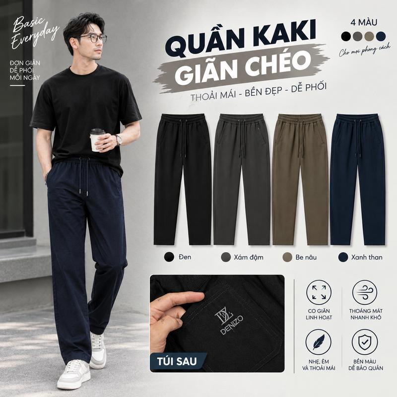 Quần Dài Kaki Ống Đứng Cạp Chun Co Giãn, Chất Liệu Kaki Chéo Giãn, Cao Cấp Mềm Mại Menswear Pants [M710]