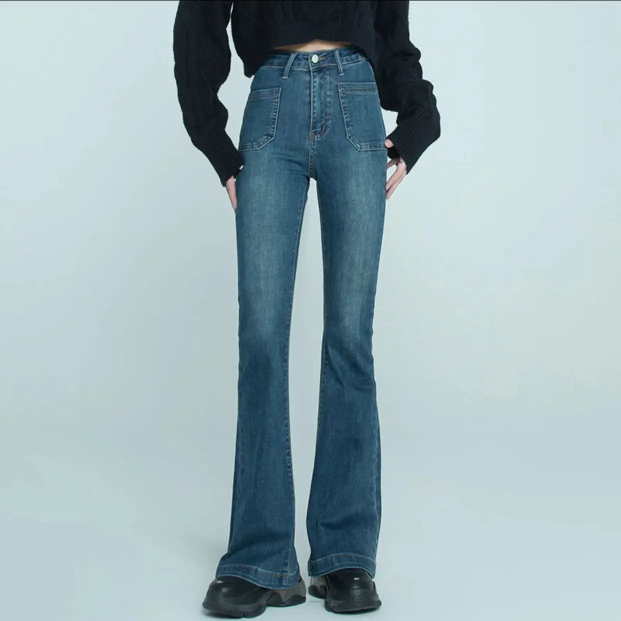Kivi Garment Jeans Cutbray Wanita Highwaist Jeans Cutbray Stylish, Cutbray Denim, Jeans Cutbray Dengan Potongan Flare Dan Kantong 2 Kotak di Depan Celana Panjang Wanita