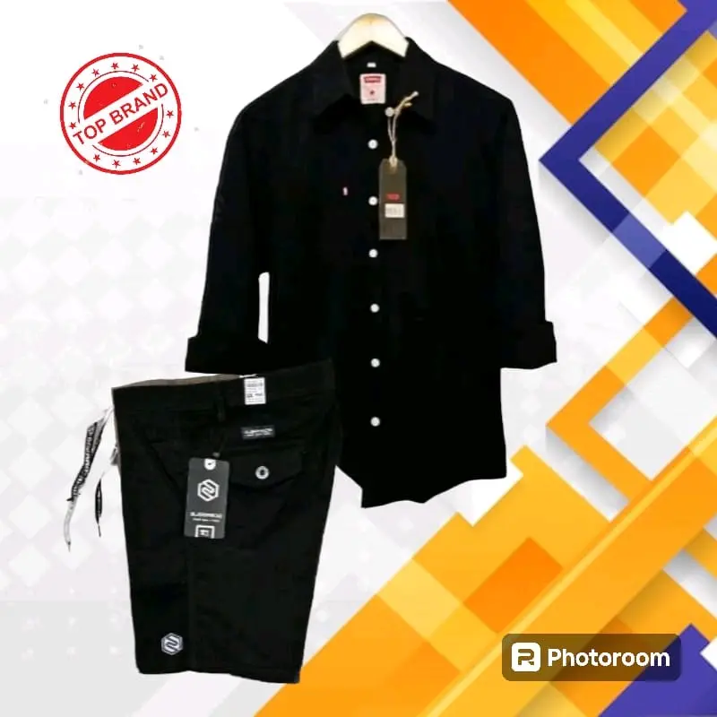 Setelan Kemeja Lengan Panjang Ter Hits Pria Dewasa Celana Pendek Pria Setelan Pria Kekinian Paket Distro Katun 3