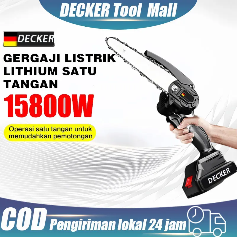 DECKER Gergaji Mesin Listrik 6 inci 2 Baterai Garansi Baru! Motornya Tembaga, Bisa Potong Kayu 20cm