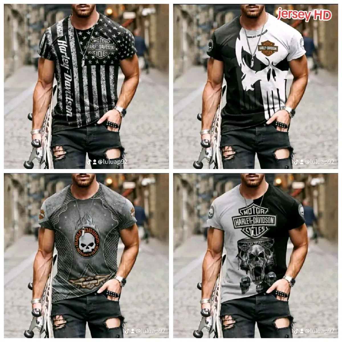 01 kaos jersey pria keren harley davidson  fullprinting original premium Santai Crew Neck Baju Pendek Hitam Distro