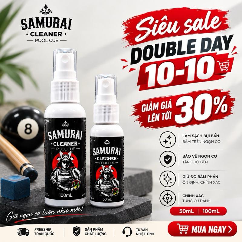 [Siêu sale 10/10] Mua 1 tặng 1 đi kèm 6 mút xốp và khăn lau Microfiber-Nước lau ngọn cơ Bida Samurai giúp làm sạch và bảo vệ cơ bida của bạn.