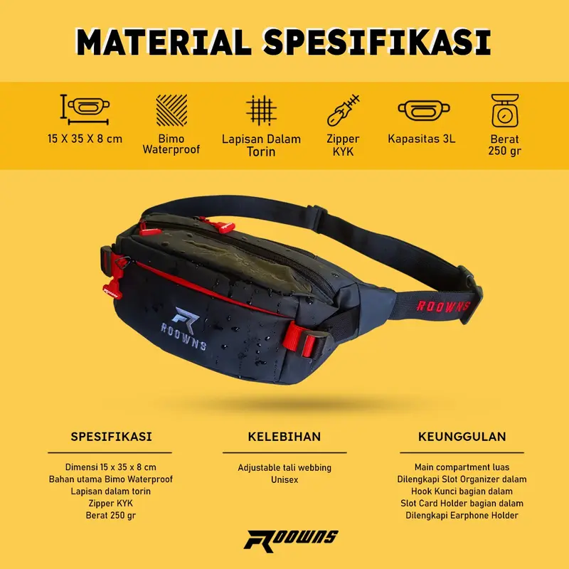 Tas Waistbag Pria Waterproof Premium Roowns Xtrail Pinggang 2