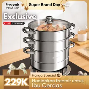 [EXCLUSIVE NIAPSY07_] freemir Panci Kukus 26cm Kukusan Stainless Steel 3 Tingkat Wajan Anti Lengket Praktis Serbaguna Kitchenware Panci Jumbo Muat Banyak