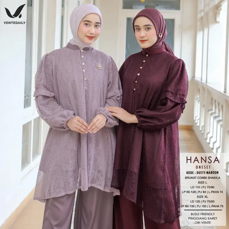 Vente Daily Hansa One Set / Muslim One Set Wanita Kekinian Ootd Outfit Kondangan Lace Combi Shakila Oversize Bumil Busui Hansa One Set 3
