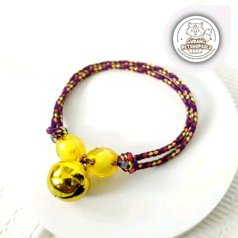 kalung kucing tali perusik variasi manik lonceng 14mm 6