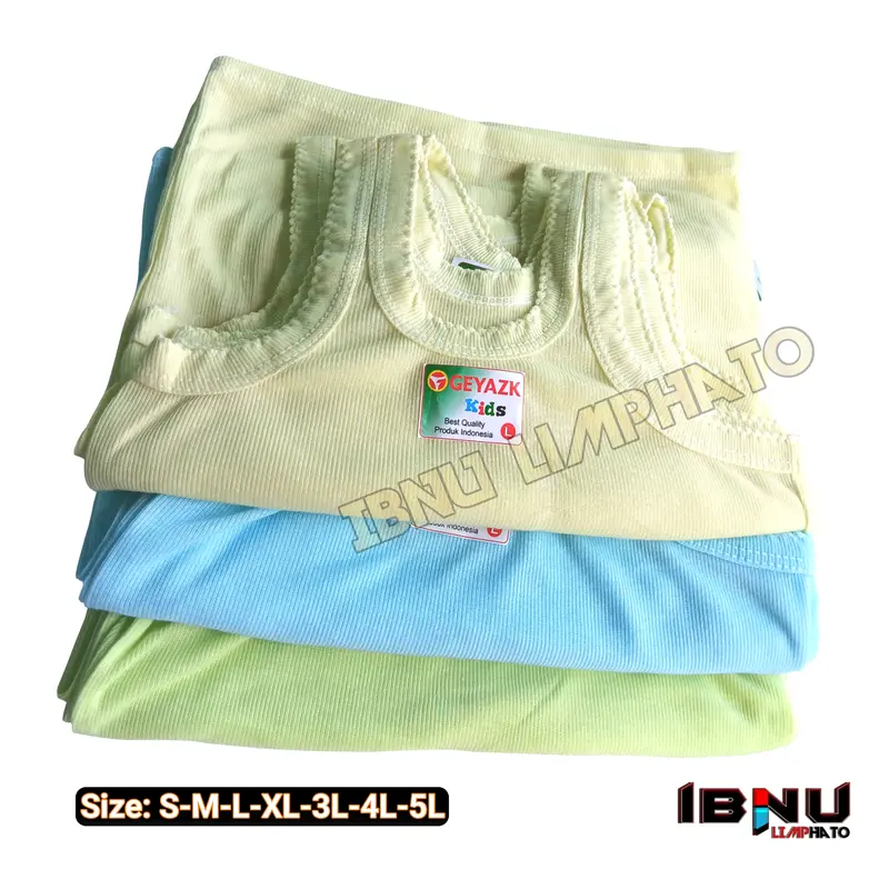 6pcs singlet kaos dalam anak laki dan perempuan motif 3warna kuning hijau biru Pakaian Fashion 8