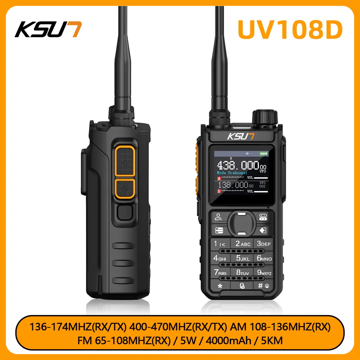 KSUN X-TFSI WALKEI TALKIE UV108D 5W UVBand Handy Talky 256 channels HT Jarak Jauh