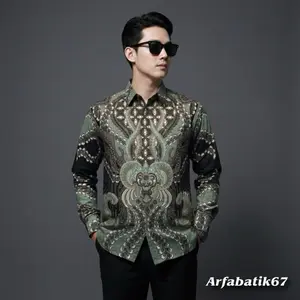 ABIMANYU SAGE GREEN Baju batik printing pria lapis furing katun premium lengan panjang dan pendek ready seragaman by arfabatik67