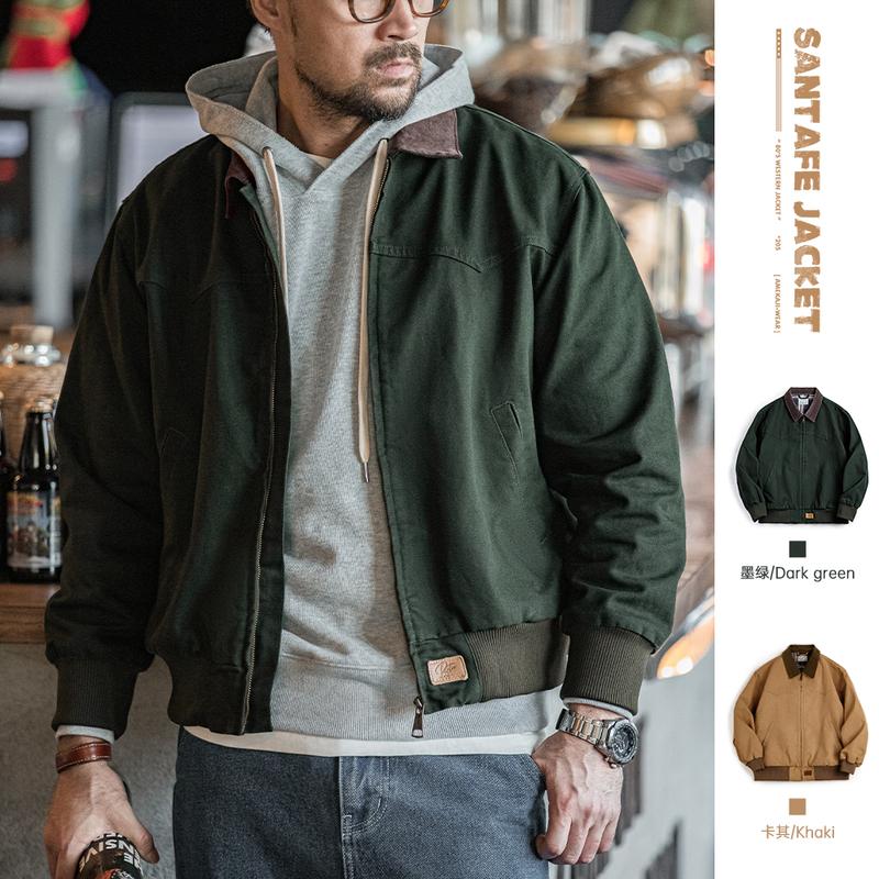 Áo Khoác Santafe Cổ Điển Dành Cho Nam Giới, Maden, Được Làm Bằng Bông Và Vải Lanh, Vải Chéo, Áo Khoác Có Ve Áo, Phong Cách Mùa Thu, Viền Có Gân, Áo Khoác Ngắn, Thương Hiệu: Bác Fu