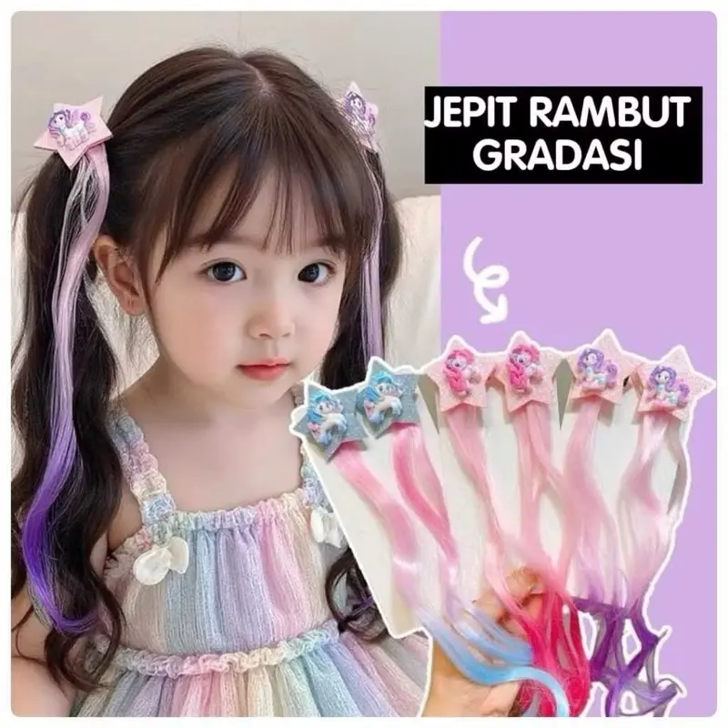 2PCS JEPITAN RAMBUT ANAK PEREMPUAN HAIR PIN MODEL RAMBUT PALSU KUDA PONI JEPIT RAMBUT WIG GLADASI HR05 Mutiara Clips