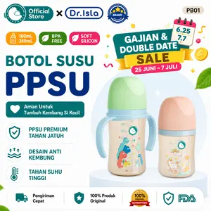 Preferred&Dr.isla Botol Susu Bayi PPSU 160ml & 240ml Anti Tumpah BPA Free Transparan Tahan Panas Unik Pelangi Rug DISAIN 50mm Wide-Neck untuk Bayi 0-6 Tahun
