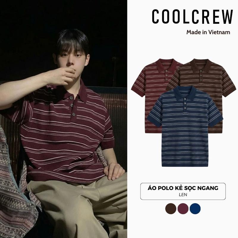 Áo polo dệt kẻ ngang COOLCREW, tay ngắn, dáng rộng, phù hợp cho cả nam và nữ, phong cách Hàn Quốc, mẫu ALH11 APN114,thông thường,maroon,áo polo,đơn giản hiện đại,đỏ và tím,thời trang thể thao,đen và xanh lá,đẹ,đen- xám,áo c,đồ,ấm,đa d,sinh ,aothunnam,coco