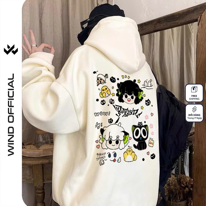 Áo hoodie unisex form rộng WIND Clothing DOODLE hoodie nút bấm thời trang nam nữ nỉ bông oversize Menswear Dài Tay Tay Dài