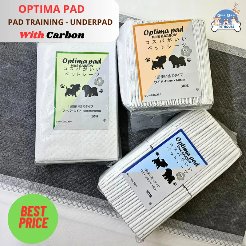 Underpad Training Pad Alas Pipis Anjing Kucing Kelinci Perlak CARBON Merek OPTIMA PAD Uk. 33x45  Uk. 45x60  Uk. 60x90 (PCS) 0