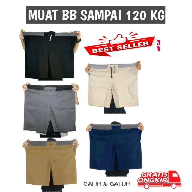 Celana Pendek Chinos Bigzise XL-4XL  Muat BB sampai 120Kg Cowok Distro Katun Casual Tebal Nyaman Santai Hitam Shorts Pria Dewasa Surfing Panjang Twill Modest Big & Tall big & tall S Cargo Combed 6