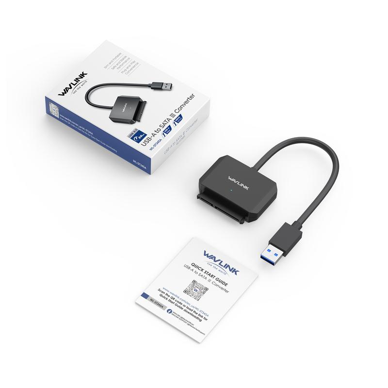 Cáp Bộ Chuyển Đổi Ổ Cứng USB3.0 Sang SATA III, WAVLINK, Bộ Chuyển Đổi SATA Sang USB A 5Gbps, Đầu Nối Ổ Cứng Ngoài, Tương Thích Với Ổ Cứng 2.5 "/ 3.5" HDD / SSD, Bao Gồm Bộ Chuyển Đổi Nguồn 7