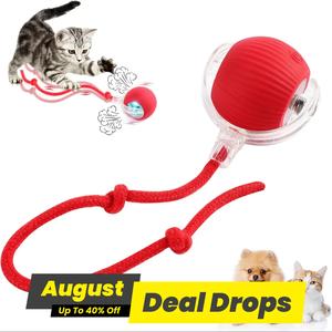 Newly Designed 360° Interactive Electric Rolling Mobile Rechargeable Self-play Stimulating Toy, Pet Chase Ball with Fast Tail Rope, Suitable for Indoor Cat, Small Dog Toy