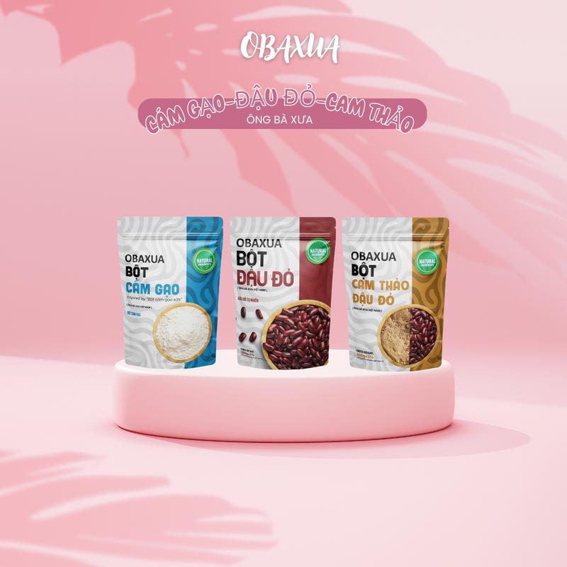 OBAXUA Combo 3 Bột Đậu Đỏ 250G Bột Cam Thảo Đậu Đỏ 250G & Bột Cám Gạo 250G
