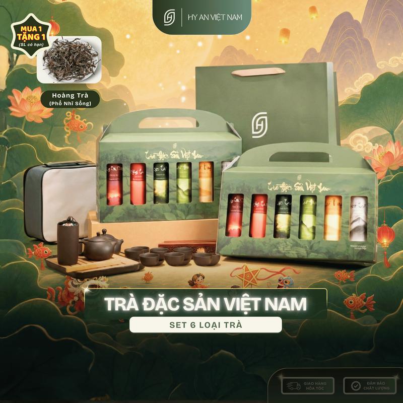 Set 6 Loại Trà Đặc Sản Thượng Hạng Hy An - Chè Ngon, Tea Tươi Mát, Trà Việt - Set Quà Tặng Trung Thu