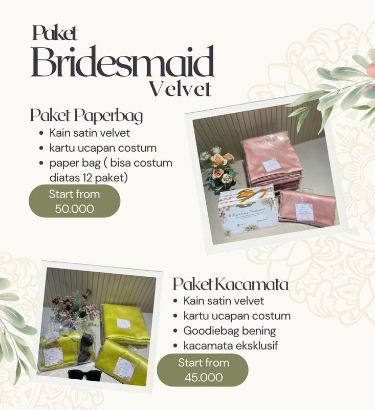 Paket Bridesmaid Satin Velvet + Paperbag TERMURAH 1