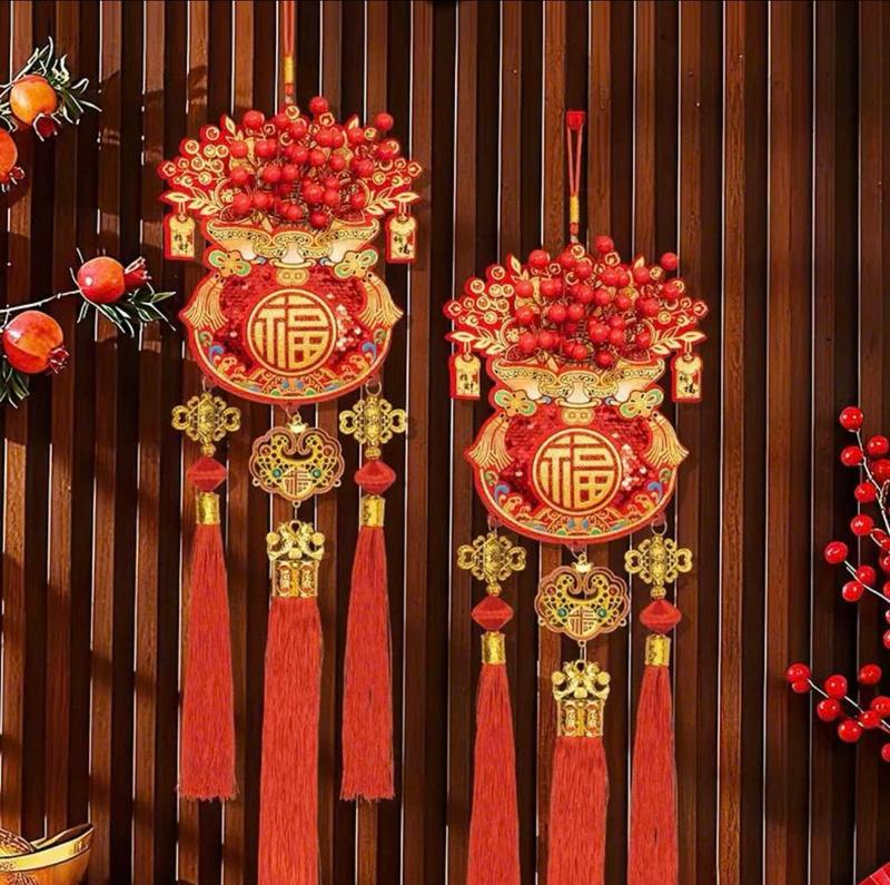  TẶNG MÓC TREO+ ĐÈN LED  Combo 2 Túi May Mắn Năm Mới 2026 Dây Treo Trang Trí Cửa Phòng Khách Cỡ Lớn Cho Tết Nguyên Đán Màu Đỏ May mắn 