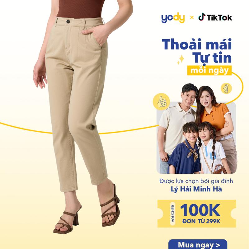 YODY Quần Kaki Nữ Lưng Cao Co Giãn Ống Ôm Tôn Dáng QJN3072