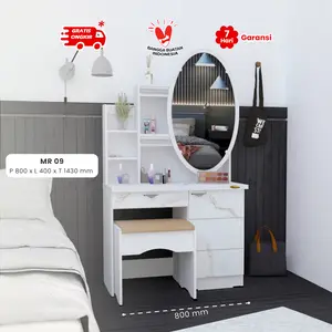 Set Meja Rias Putih dengan Kaca Cermin dan Kursi Aestetic Minimalis MR09 - DEKOIDEA.ID - Furnitur Furniture
