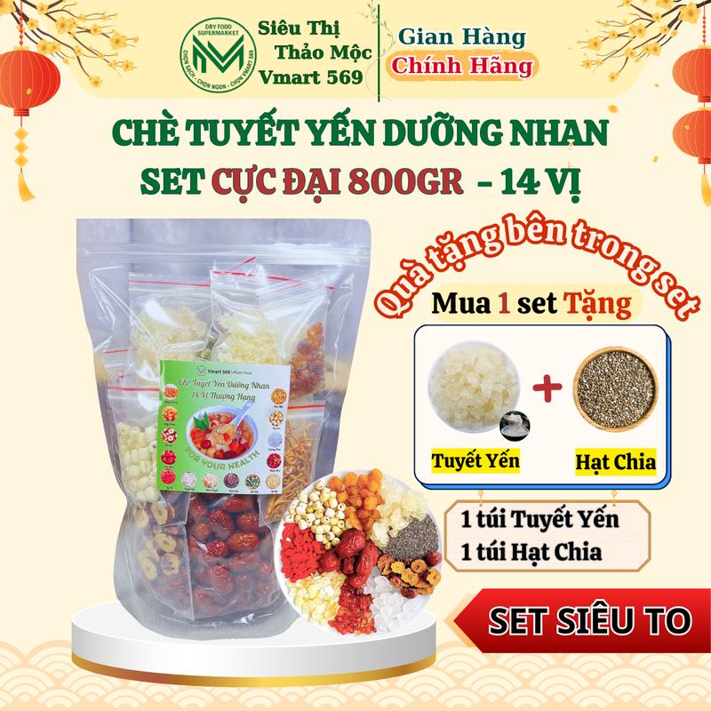 Set Cực Đại 800gr Chè dưỡng nhan 14 vị set nấu chè dưỡng nhan 800gr nhà Vmart 569 nguyên liệu thơm ngon tươi mới Nước Trà Sen Tea Nho