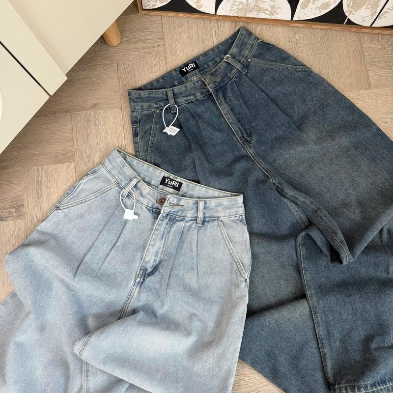 YURI JEANS - (LIVE) Quần Jeans Nữ Ống Rộng Phối Xếp Ly (MÃ 80)