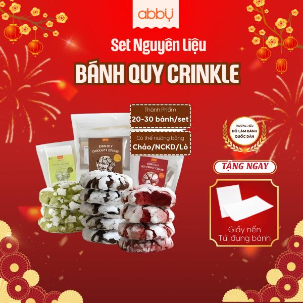   ABBY - TẶNG TÚI GIẤY NẾN  Set Nguyên Liệu Làm Bánh Crinkle Cookie 3 Vị - Thành phẩm 20 - 30 bánh set - Nguyên liệu làm bánh quy phủ đường tại nhà 