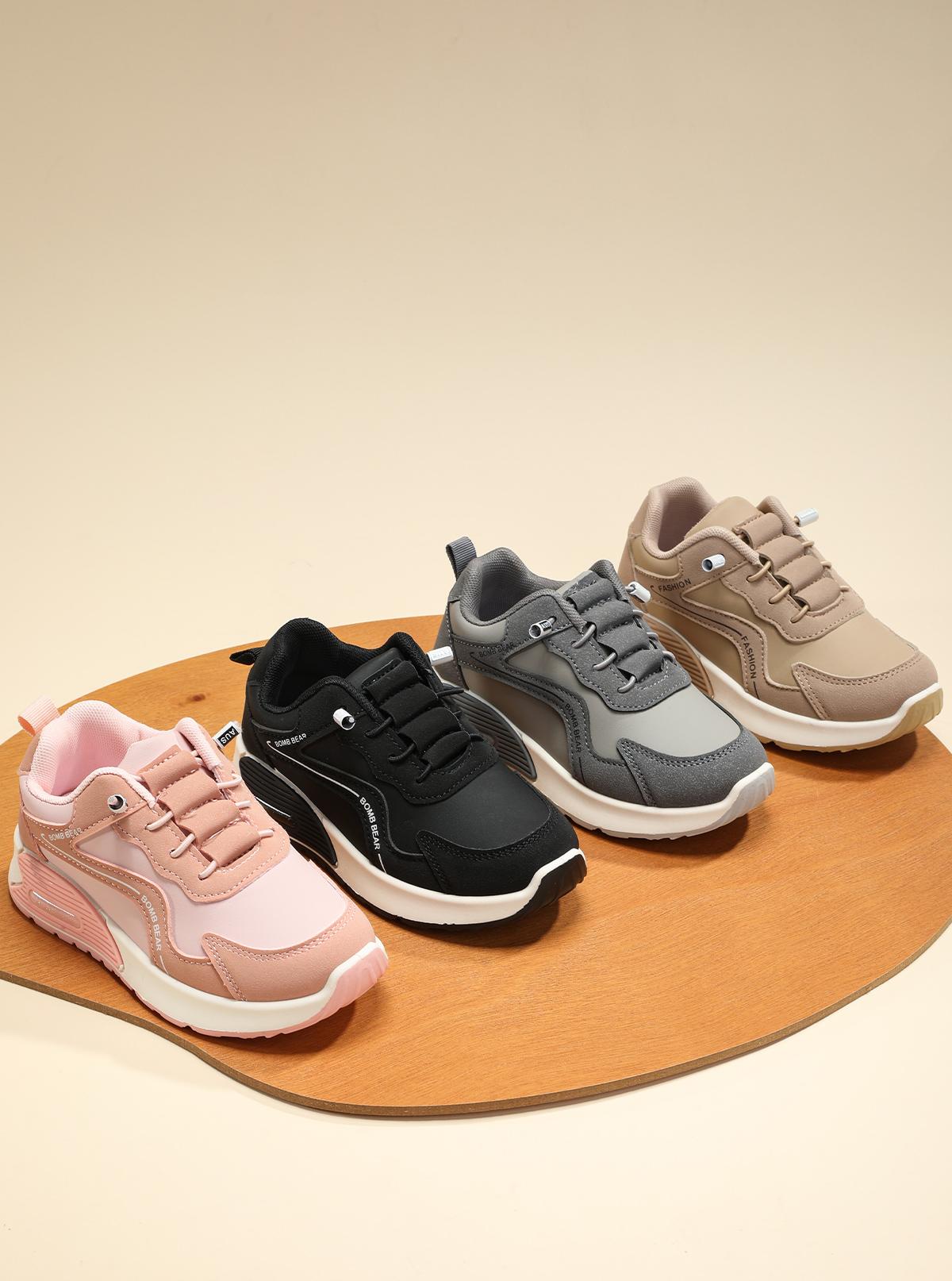 BOMBBEAR 6308 Sepatu Sekolah Anak Dengan Fashion Sneakers Mesh Sintetis Premium, Kualitas Nyaman Lentur Ringan Desain Ergonomis untuk Aktivitas Aktif Si Kecil! warna Hitam, Pink, Khaki dan Abu dengan size 26-37