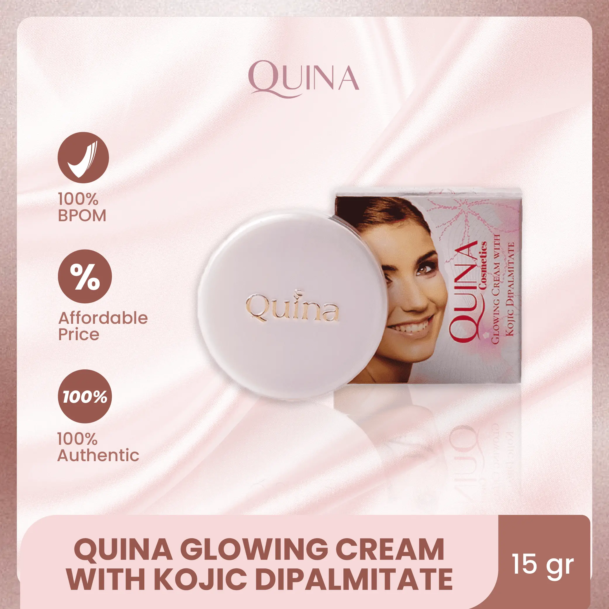 Quina Glowing Cream With Kojic Dipalmitate 15 gr/ Cream Pink 15 gr Vitamin Wajah Acid